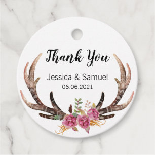 Etiquetas Para Lembrancinhas Casamento Boêmia com Deer Antlers da Watercolor O