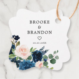 Etiquetas Para Lembrancinhas Casamento Botânico Cor-de-Rosa Azul-marinho