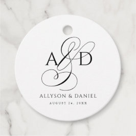 Etiquetas Para Lembrancinhas Casamento Clássico do Monograma do Script Inicial 