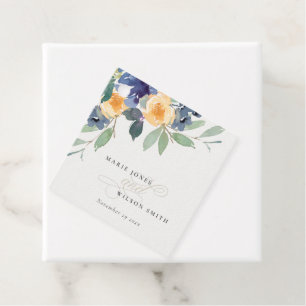 Etiquetas Para Lembrancinhas Casamento com Floral Azul Amarelo Alegre em Aquare