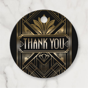 Etiquetas Para Lembrancinhas Casamento com Tema Art Déco Preto e Dourado Glamou
