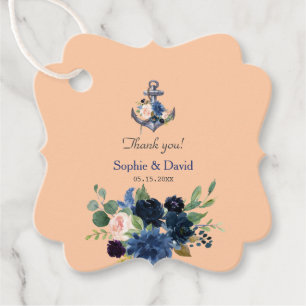 Etiquetas Para Lembrancinhas Casamento de Ancoragem Floral Azul-Rosa Náutico