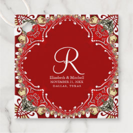 Etiquetas Para Lembrancinhas Casamento de Batik Monograma da Boêmia Vermelha