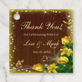 Etiquetas Para Lembrancinhas Casamento de Borboleta Floral Amarela Rústica Escu