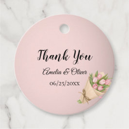 Etiquetas Para Lembrancinhas Casamento de Buquê de Tulipas Rosa Elegante