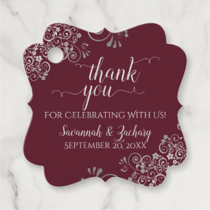 Etiquetas Para Lembrancinhas Casamento de Cinzas Frilly Burgundy e Silver Obrig