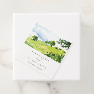 Etiquetas Para Lembrancinhas Casamento de Colinas Rustic Green Watercolor Count