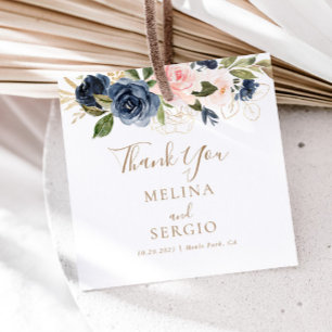Etiquetas Para Lembrancinhas Casamento de Flores Azuis Douradas - Obrigado