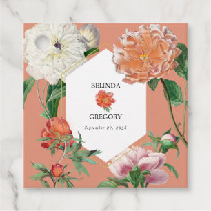 Etiquetas Para Lembrancinhas Casamento de Flores de Pêonias Rosa-Pêssegos-Pinhe