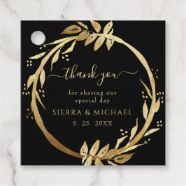 Etiquetas Para Lembrancinhas Casamento de Folhagem de Ouro Negro Elegante