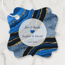 Etiquetas Para Lembrancinhas Casamento de mármore Dourado com Agate Azul Elegan