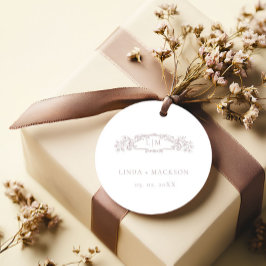Etiquetas Para Lembrancinhas Casamento de monograma da crista botânica Elegante