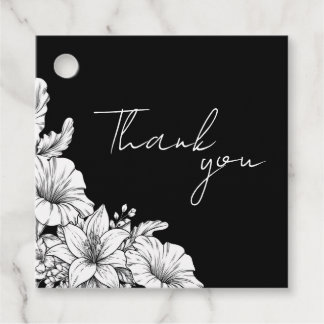Etiquetas Para Lembrancinhas Casamento de Monograma de Nome Floral Preto e Bran