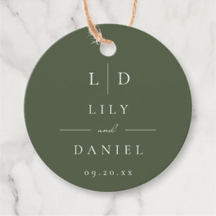 Etiquetas Para Lembrancinhas Casamento de Monograma Minimalista Verde-Oliva