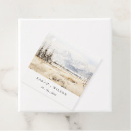 Etiquetas Para Lembrancinhas Casamento de Paisagem em Aquarela de Jackson Hole 