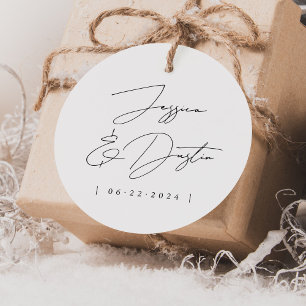 Etiquetas Para Lembrancinhas Casamento de Script Preto com Nomes Mínimos Elegan