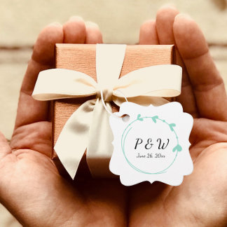 Etiquetas Para Lembrancinhas Casamento de Seafoam Simple Heart Wreath