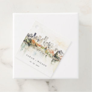Etiquetas Para Lembrancinhas Casamento de Skyline Watercolor em Portland Oregon