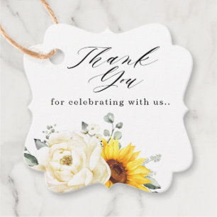 Etiquetas Para Lembrancinhas Casamento de Sunflower Ivory Peony Floral Eucalypt