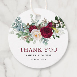Etiquetas Para Lembrancinhas Casamento de Watercolor Burgundy Floral Greenery