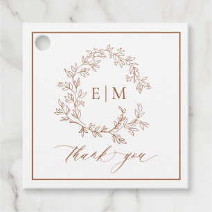Etiquetas Para Lembrancinhas Casamento do Modern Terracotta Leafy Crest Monogra