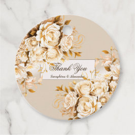 Etiquetas Para Lembrancinhas Casamento Dourado e Flamental de Ivory Obrigado