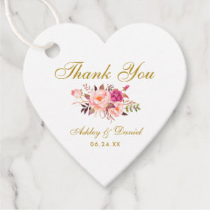 Etiquetas Para Lembrancinhas Casamento Dourado Floral Cor-de-Rosa, Obrigado Cor
