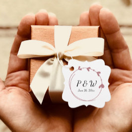 Etiquetas Para Lembrancinhas Casamento Dusty Rosa Simple Heart Wreath Monograma