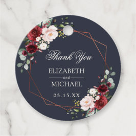 Etiquetas Para Lembrancinhas Casamento Elegante Azul-Borgonha Geométrica de Cob