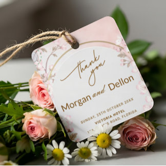 Etiquetas Para Lembrancinhas Casamento Elegante com Rosa Suave e Flor de Cereje