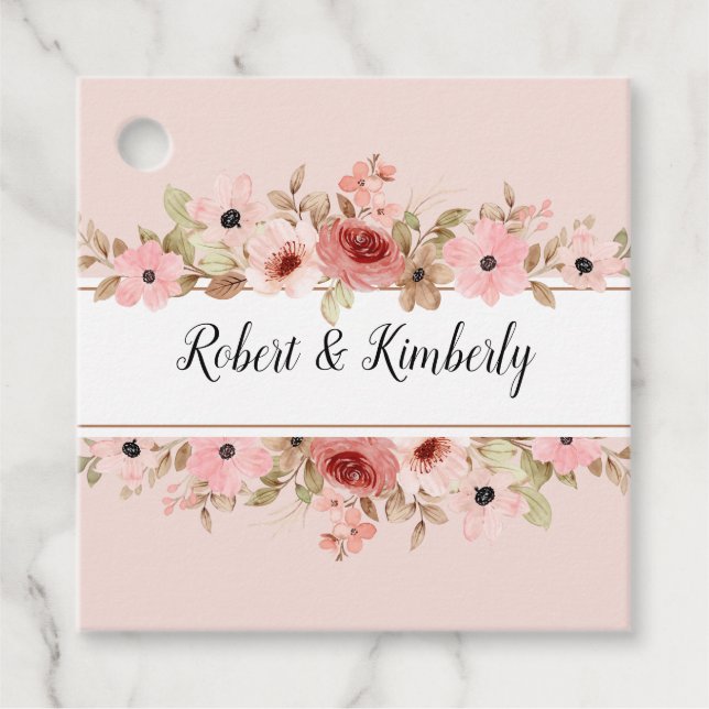 Etiquetas Para Lembrancinhas Casamento Elegante de Flor Rosa ELLE (Frente)
