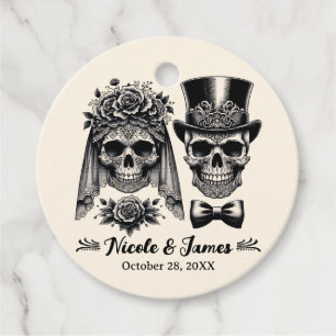 Etiquetas Para Lembrancinhas Casamento Esqueleto Vintage Preto e Dourado Creme