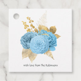 Etiquetas Para Lembrancinhas Casamento Floral Azul Pastel e Dourado