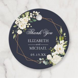 Etiquetas Para Lembrancinhas Casamento floral branco azul geométrico de cobre