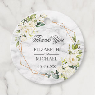 Etiquetas Para Lembrancinhas Casamento floral branco de mármore geométrico de