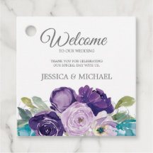 Casamento Floral com Aquarela Azul Roxo