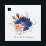 Etiquetas Para Lembrancinhas Casamento Floral Coral, Azul Marinho e Prata<br><div class="desc">Coral - etiquetas de favores de flores em aquarela com tons de pêssego rústico e azul marinho com folhagem prateada em falso foil e padrão de abelha caprichosa no verso.</div>