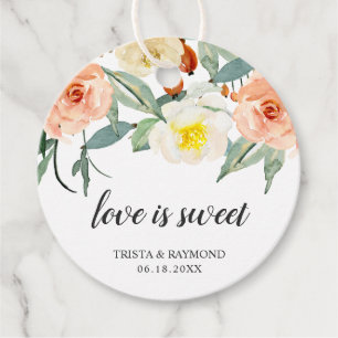 Etiquetas Para Lembrancinhas Casamento Floral de Aquarela de Pêssego Doce