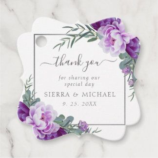 Etiquetas Para Lembrancinhas Casamento Floral Elegante Roxo e Prata