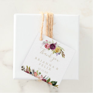 Etiquetas Para Lembrancinhas Casamento Floral Tropical de Feather Boho Dourado