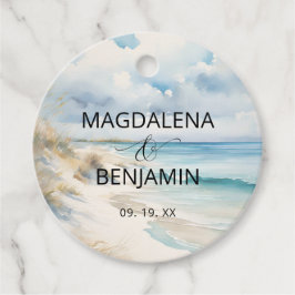 Etiquetas Para Lembrancinhas Casamento na Praia com Oceano em Aquarela