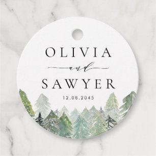 Etiquetas Para Lembrancinhas Casamento no inverno Evergreen Woodland Snowy Wate