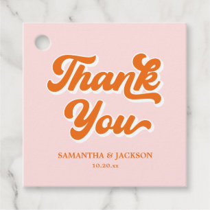 Etiquetas Para Lembrancinhas Casamento Obrigado Pink e Laranja Retro 70