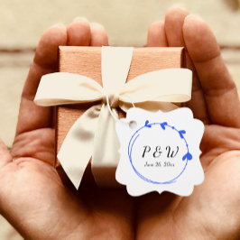 Etiquetas Para Lembrancinhas Casamento Real Blue Simple Heart Wreath Monogramas