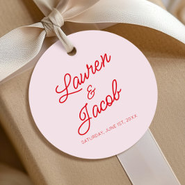 Etiquetas Para Lembrancinhas Casamento Vermelho e Rosa Mínimo Moderno