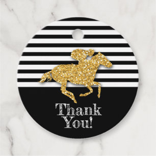 Etiquetas Para Lembrancinhas Cavalo de Corrida Dourado em Listras Pretas