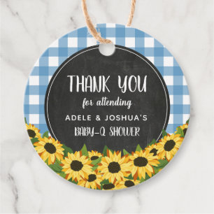 Etiquetas Para Lembrancinhas Chá Blue Gingham & Sunflower Baby Q Obrigado