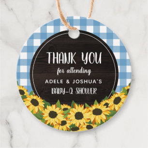 Etiquetas Para Lembrancinhas Chá Blue Gingham & Sunflower Baby Q Obrigado
