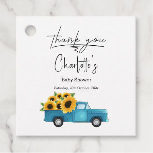 Etiquetas Para Lembrancinhas Chá de Bebê Caminhão com Girassóis em Aquarela