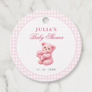 Etiquetas Para Lembrancinhas Chá de Bebê do Ursinho de Gingham Rosa Pequeno Cor